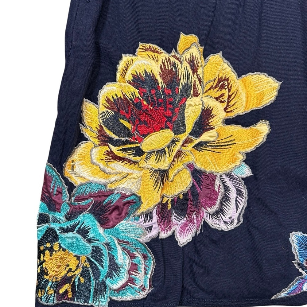 Anthropologie Maeve Posie blue floral embroidered shift dress size large linen - Picture 4 of 11